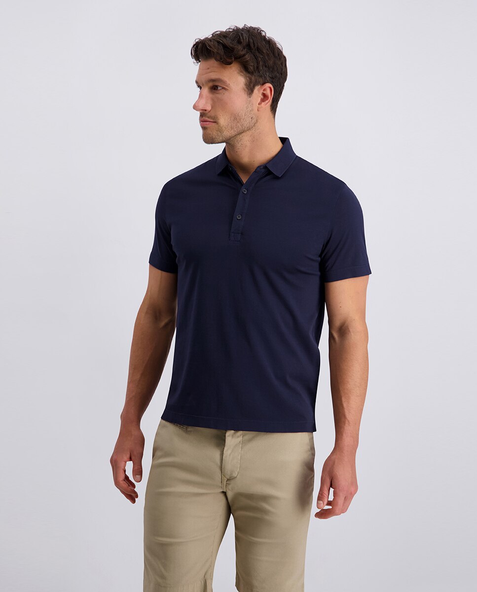 Imagem 0 de Polo Regular Fit de Algodão Mercerizado Liso - Azul-Marinho