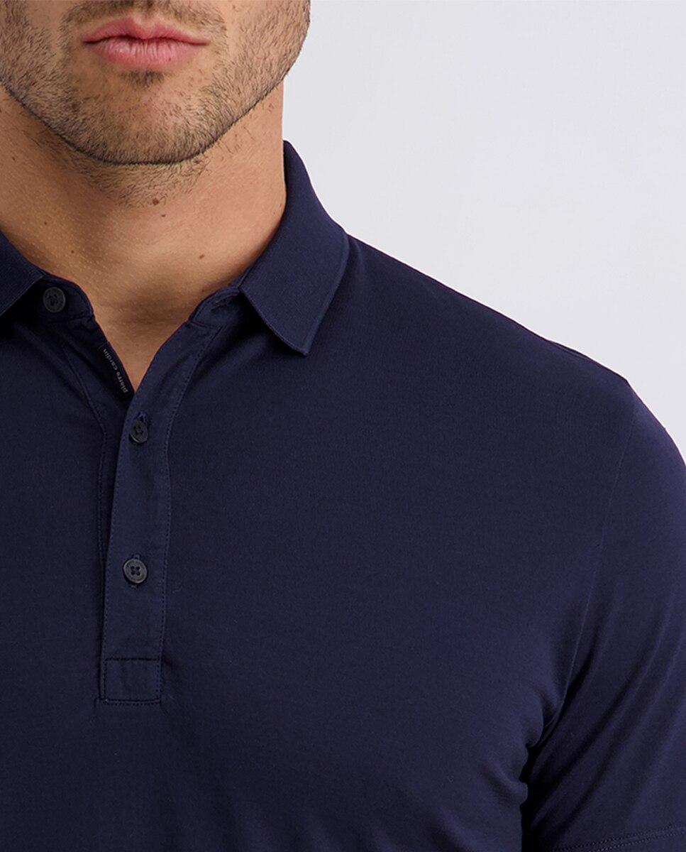 Polo Regular Fit de Algodão Mercerizado Liso - Azul-Marinho Azul-marinho-3
