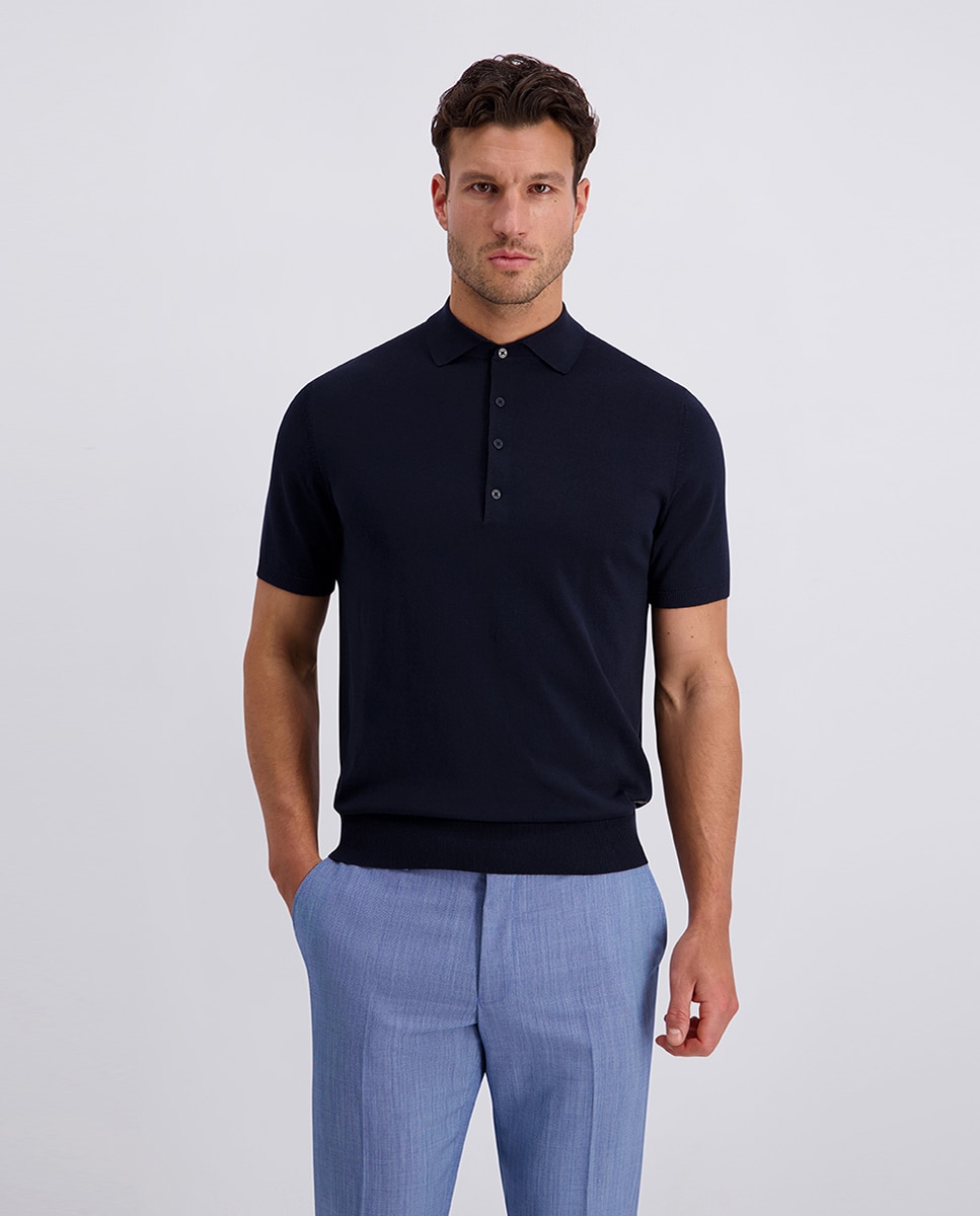 Polo Custom Fit 100% Algodão Liso - Azul-Marinho Azul-marinho-1