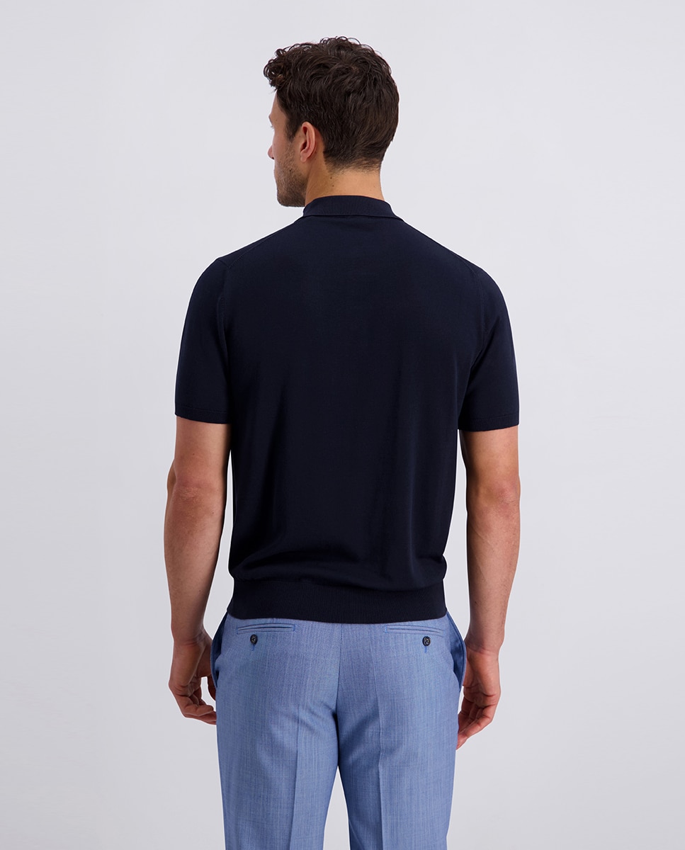 Polo Custom Fit 100% Algodão Liso - Azul-Marinho Azul-marinho-2