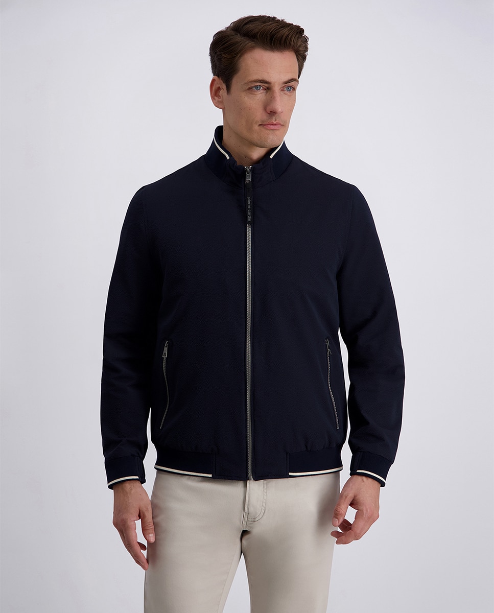 Blusão Bomber Seersucker Custom Fit - Azul-Marinho Azul-marinho-1