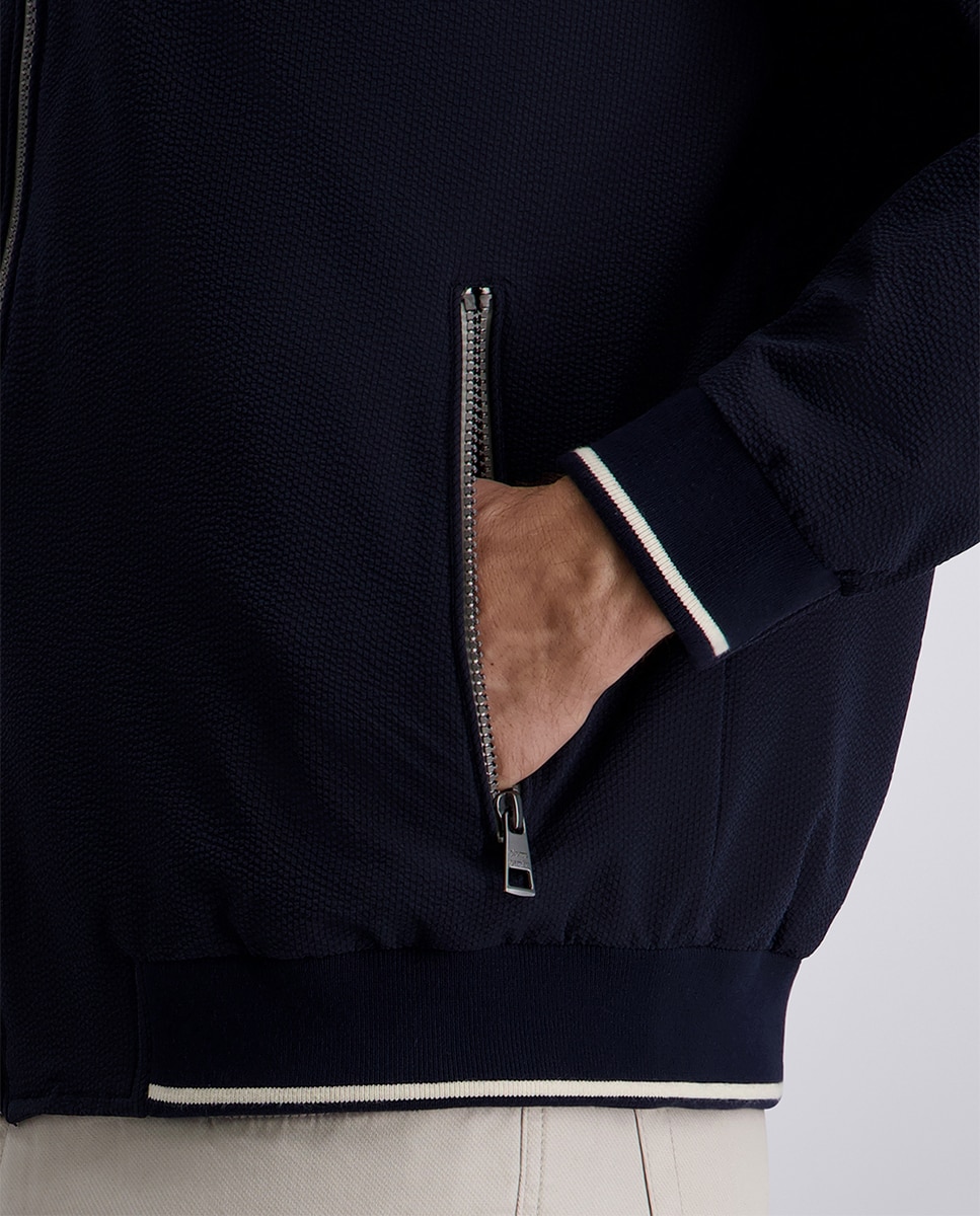 Blusão Bomber Seersucker Custom Fit - Azul-Marinho Azul-marinho-3