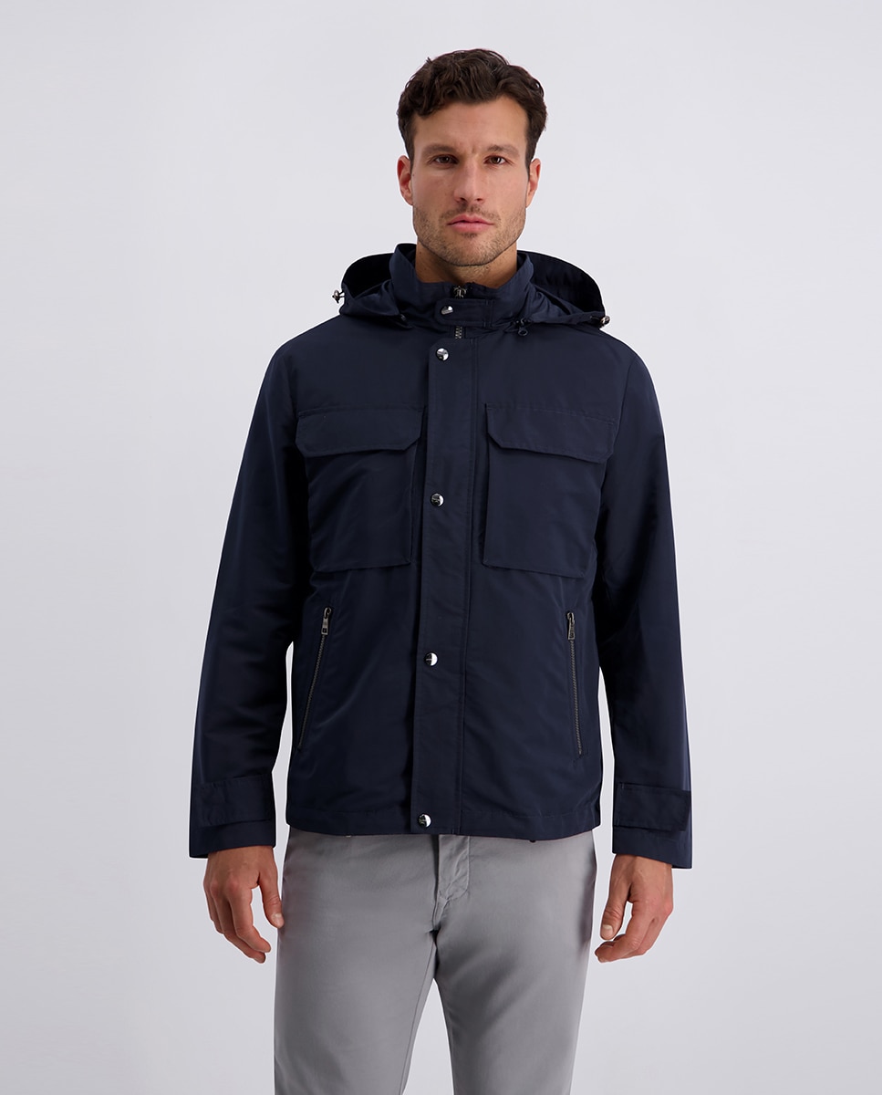 Desportiva Curta Modern Fit com Capuz Desmontável Water Repellent - Bege Azul-marinho-1