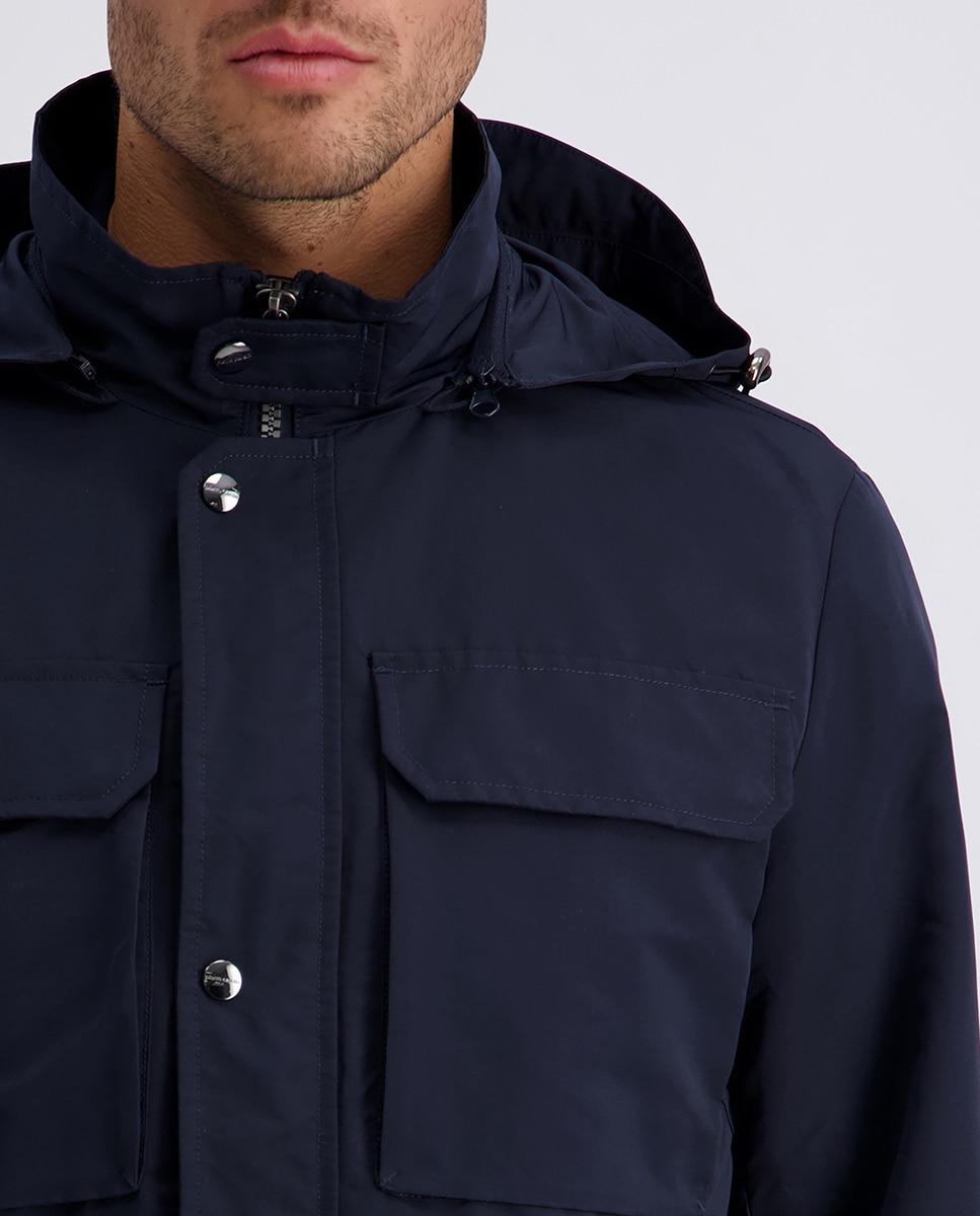 Desportiva Curta Modern Fit com Capuz Desmontável Water Repellent - Bege Azul-marinho-3
