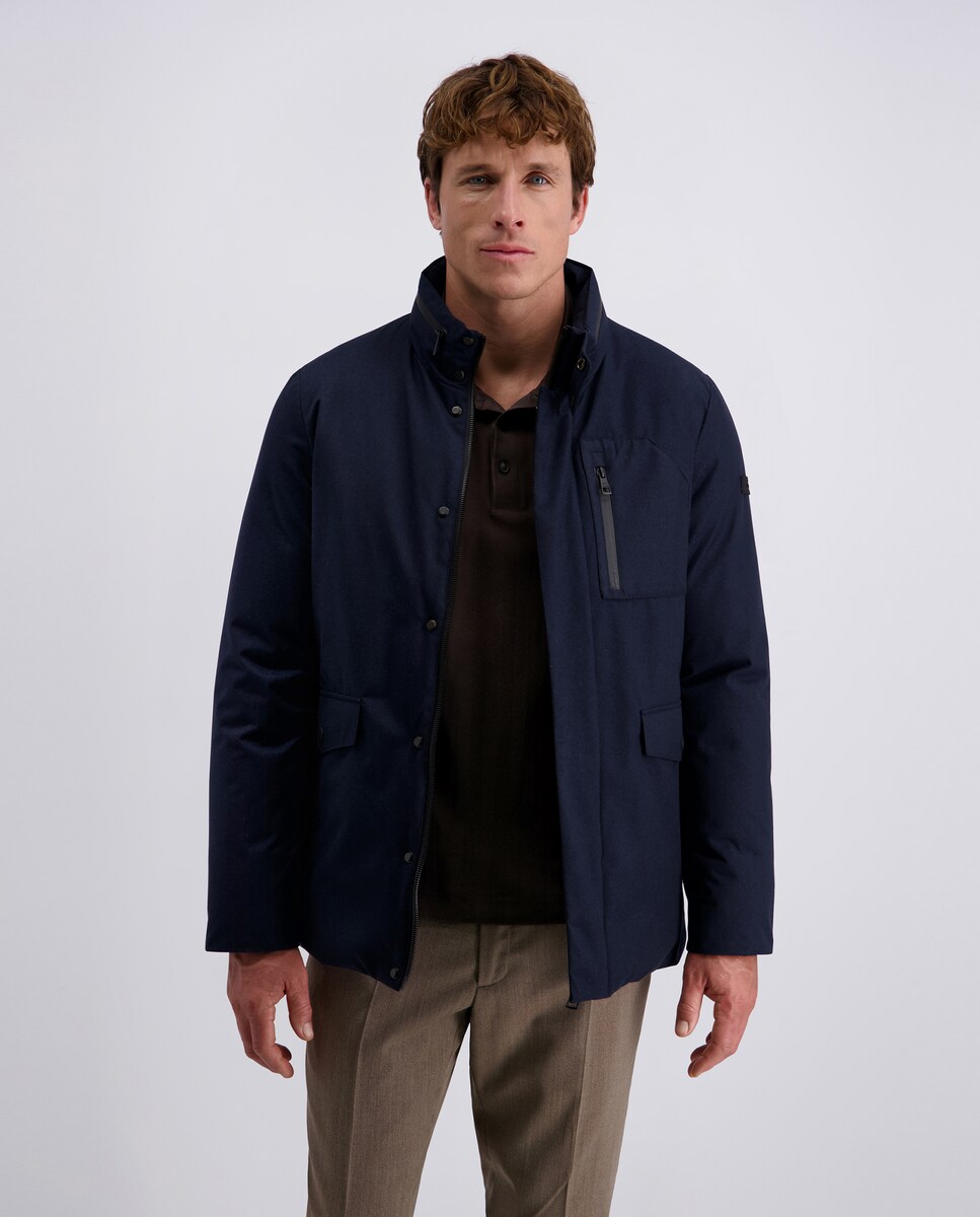Parka tres cuartos de hombre color azul marino en lana técnica