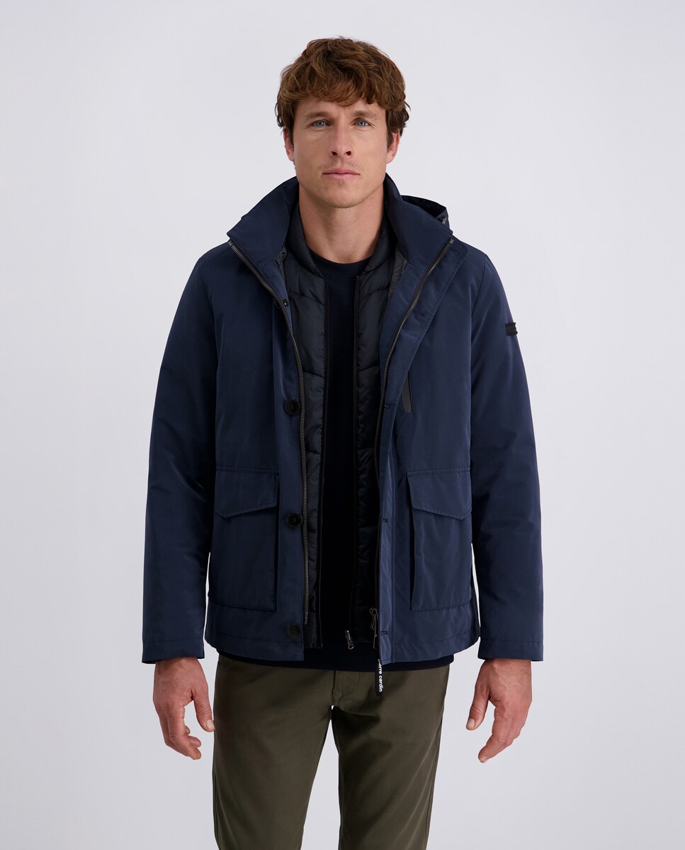 Parka tres cuartos de hombre azul en demontable Comfort fit