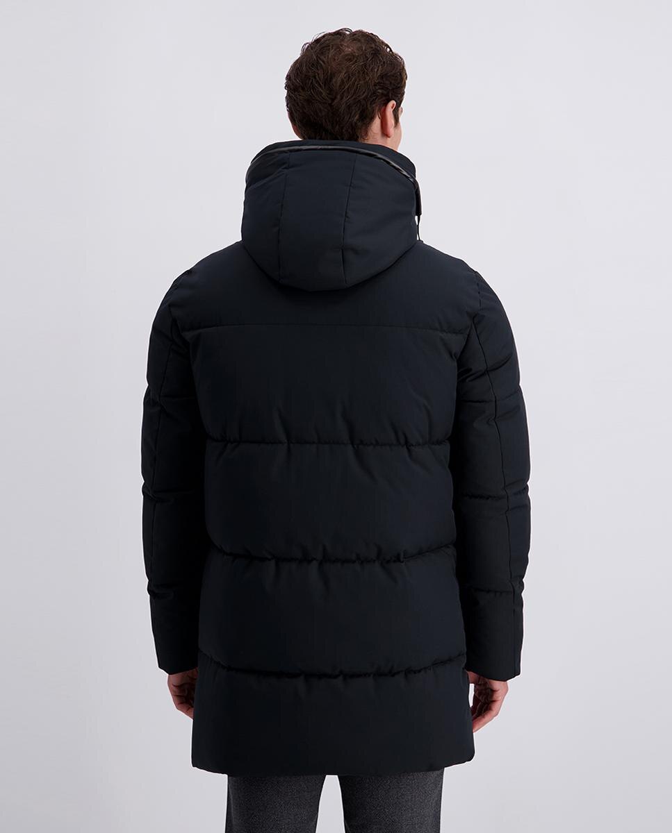 Parka Acolchoada com Gola de Pelo e Capuz Desmontável Preto-2