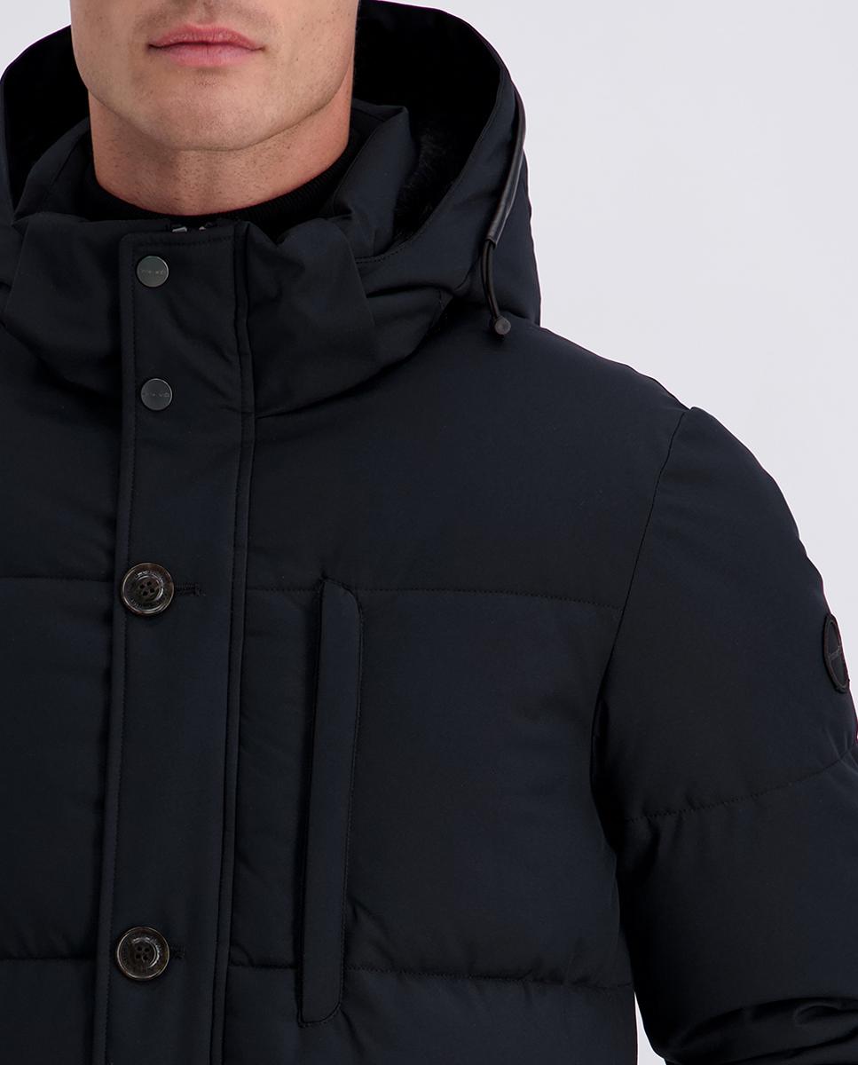 Parka Acolchoada com Gola de Pelo e Capuz Desmontável Preto-3