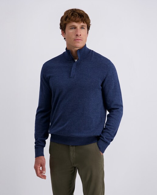 Imagem 0 de Camisola de Malha Cotton Troya com Meio Fecho de Correr - Azul Denim