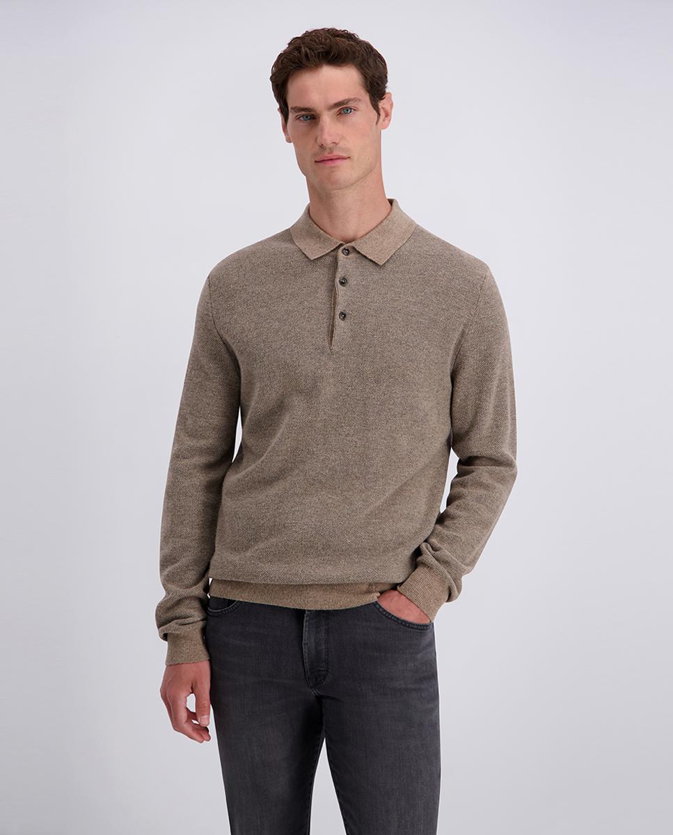 Imagem 0 de Polo Modern Fit de Malha Jacquard com Manga Comprida