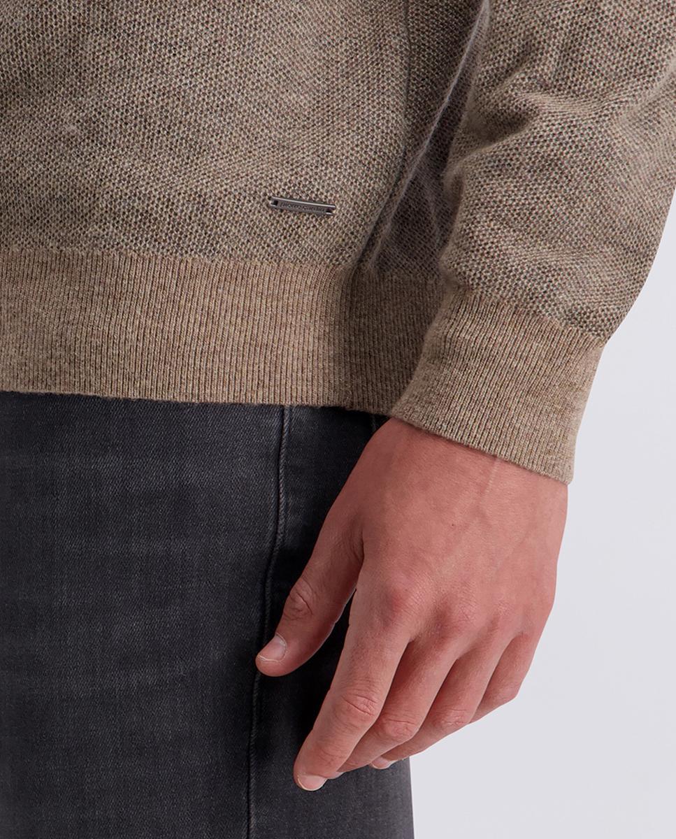Polo Modern Fit de Malha Jacquard com Manga Comprida Bege-4