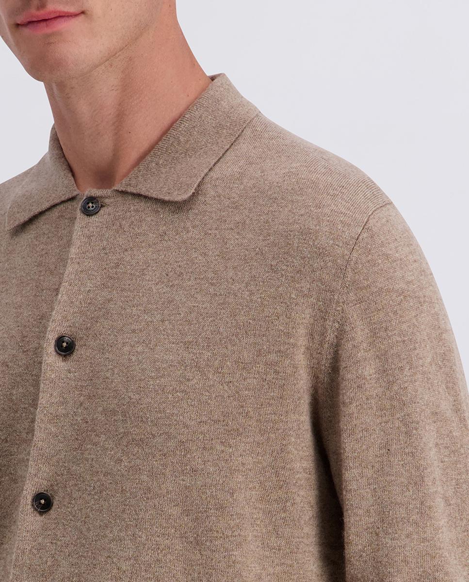 Cardigan Modern Fit de Lã com Botões e Colarinho de Camisa Bege-2