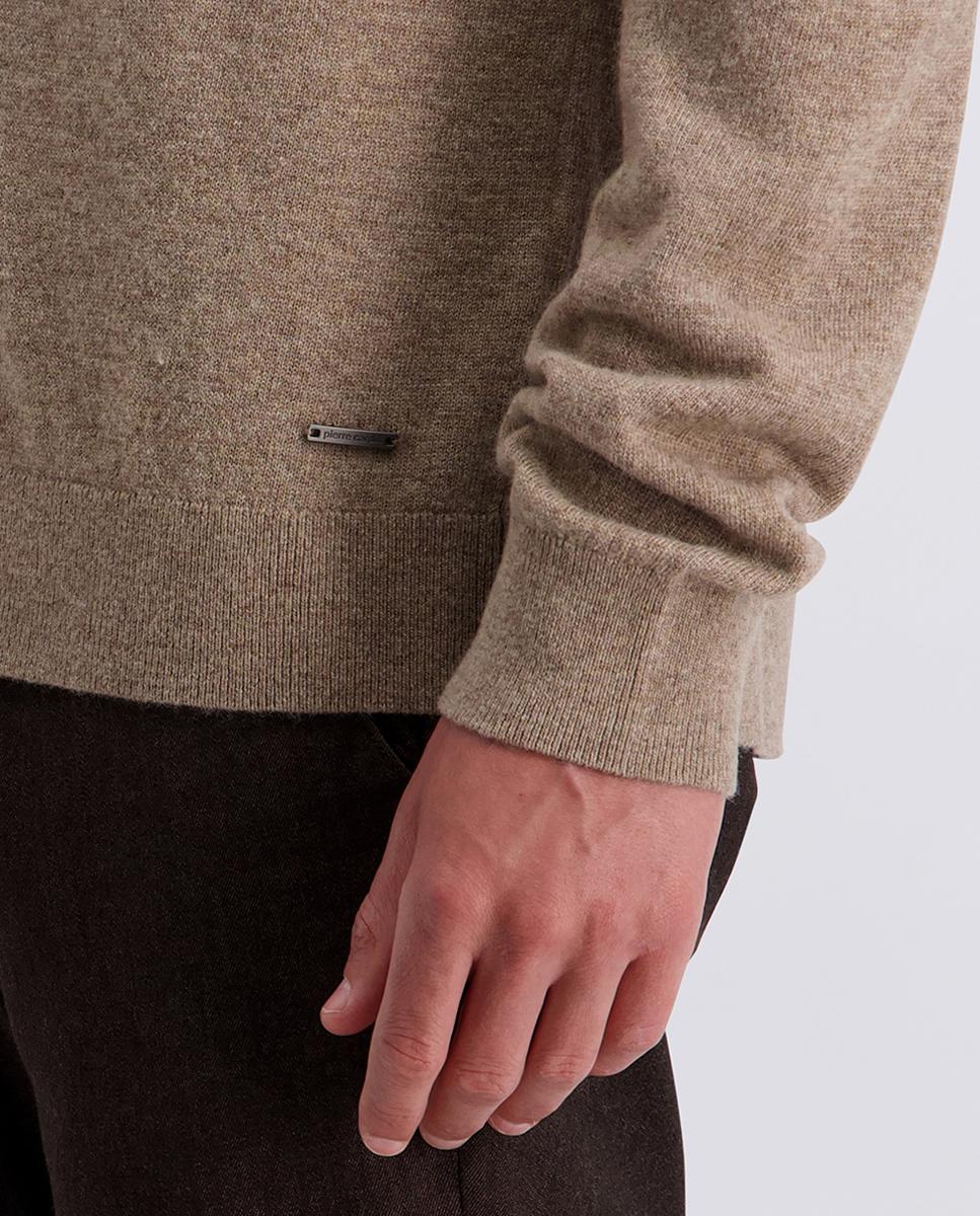 Cardigan Modern Fit de Lã com Botões e Colarinho de Camisa Bege-3