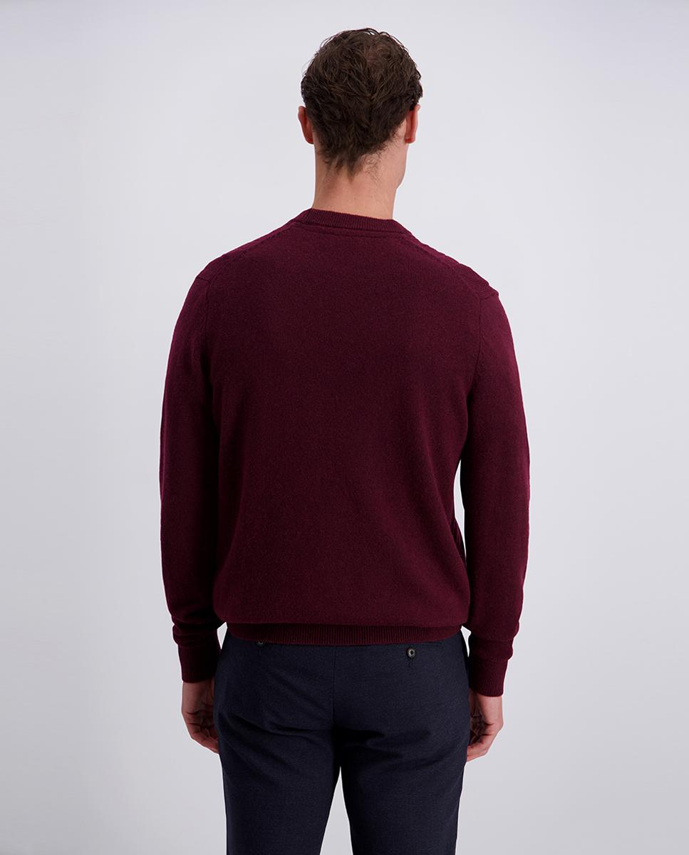Camisola de Malha do Cabo 30% Lã Modern Fit com Gola Redonda Grená-2