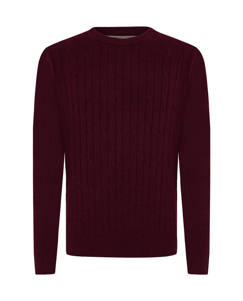 Camisola de Malha do Cabo 30% Lã Modern Fit com Gola Redonda Grená-5