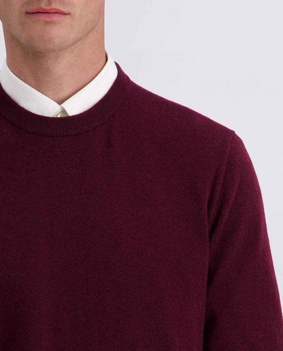 Camisola de Malha Modern Fit 30% Lã com Gola Redonda Grená-3