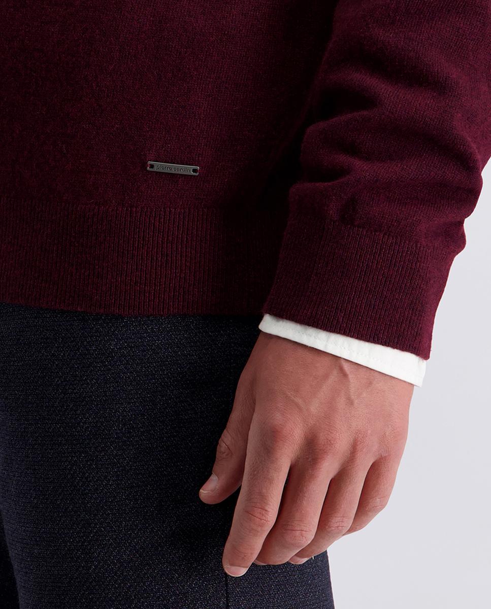 Camisola de Malha Modern Fit 30% Lã com Gola Redonda Grená-4