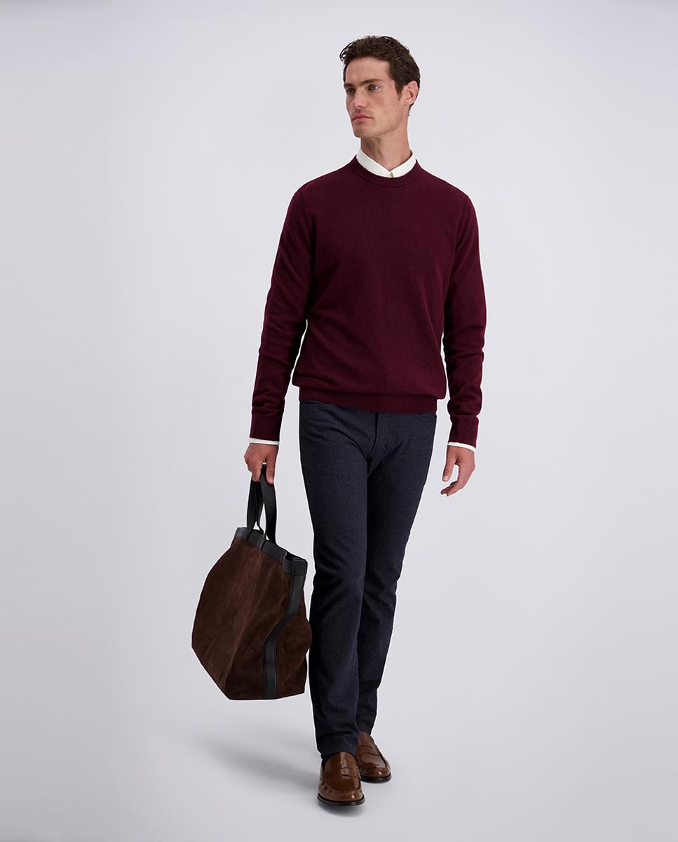 Camisola de Malha Modern Fit 30% Lã com Gola Redonda Grená-6