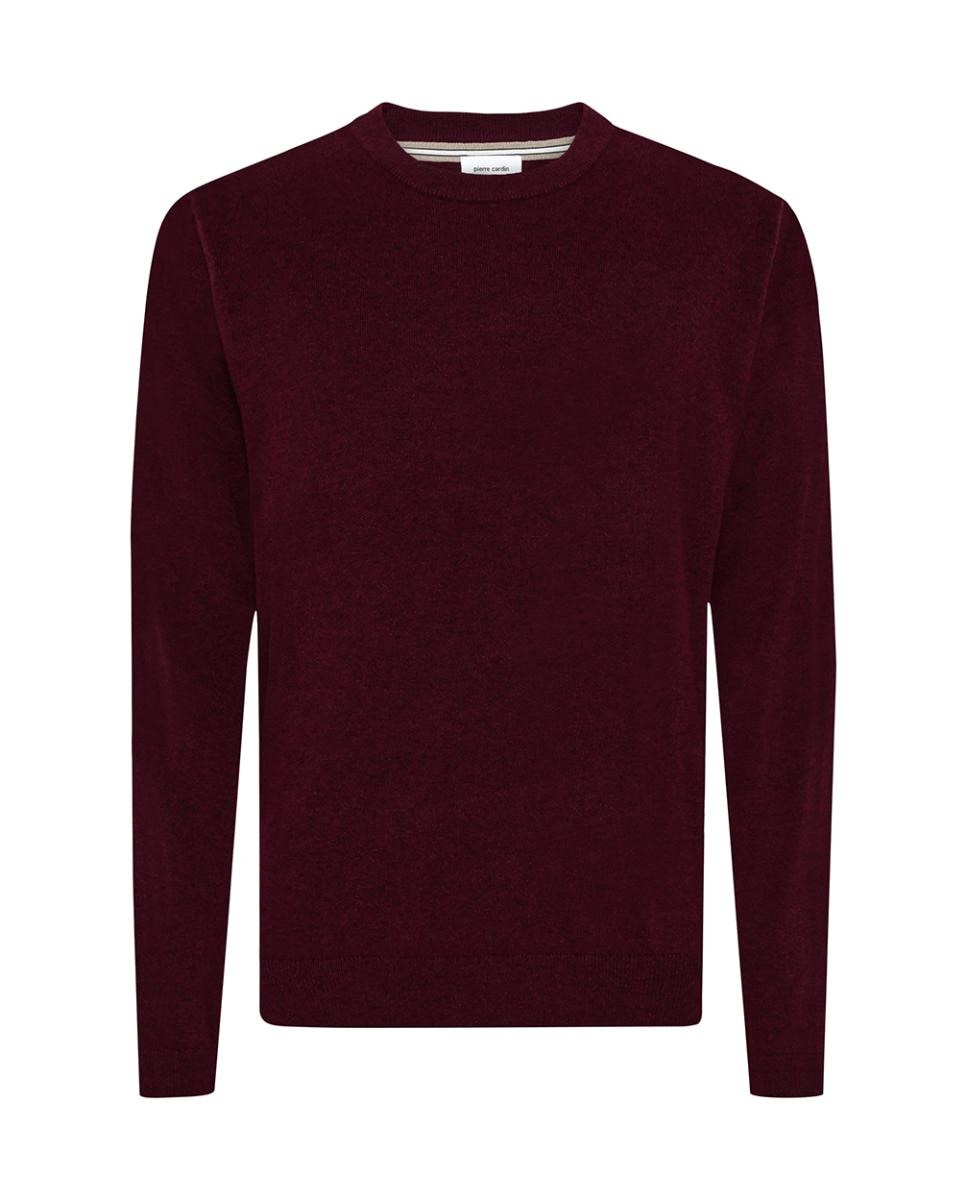 Camisola de Malha Modern Fit 30% Lã com Gola Redonda Grená-5