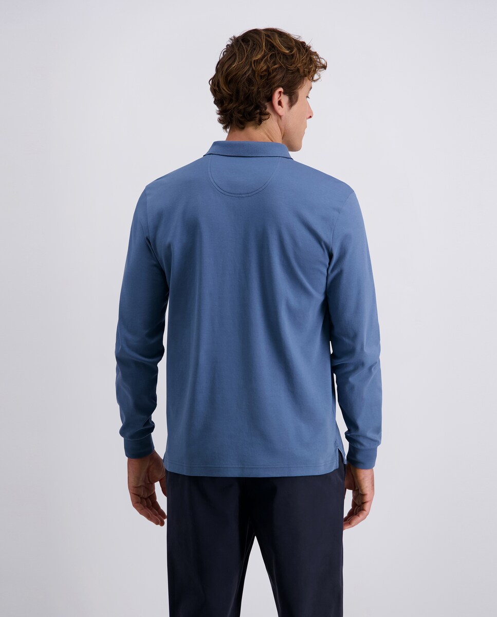 Polo Interlock Básico com Bolso e Manga Comprida - Azul Azul-claro-2