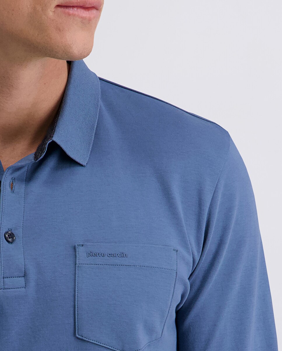 Polo Interlock Básico com Bolso e Manga Comprida - Azul Azul-claro-4