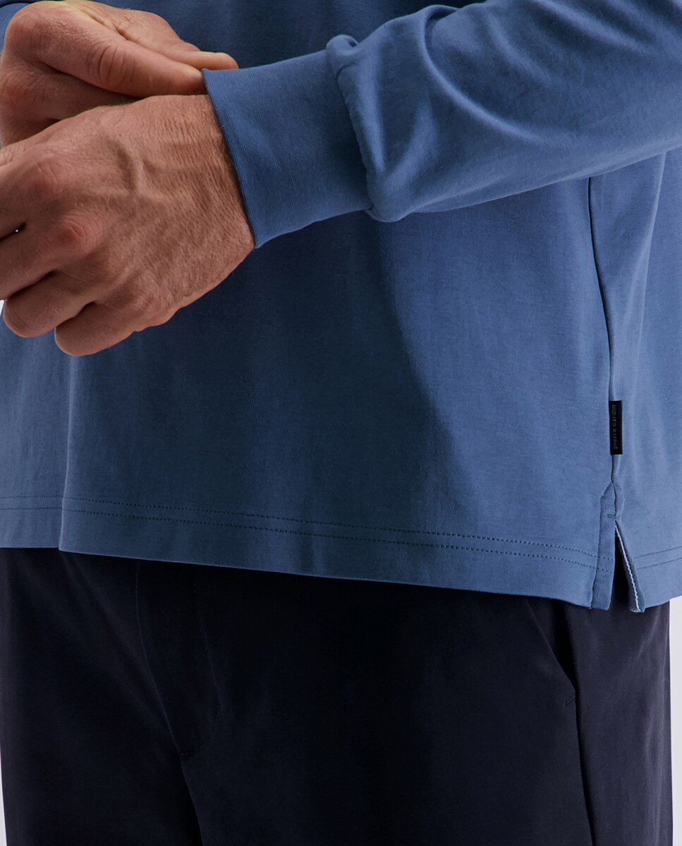 Polo Interlock Básico com Bolso e Manga Comprida - Azul Azul-claro-5