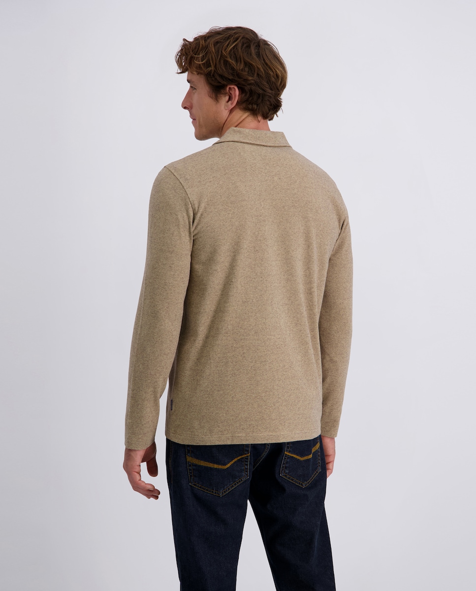 Polo Performance Jersey Brush Modern Fit com Manga Comprida - Azul Bege-2