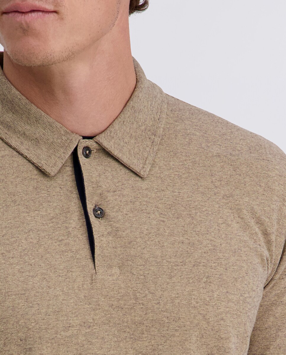 Polo Performance Jersey Brush Modern Fit com Manga Comprida - Azul Bege-4