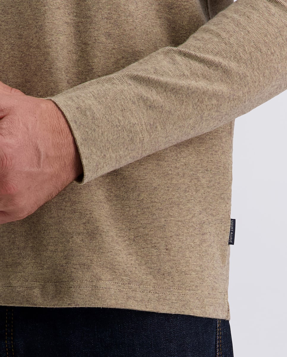 Polo Performance Jersey Brush Modern Fit com Manga Comprida - Azul Bege-5