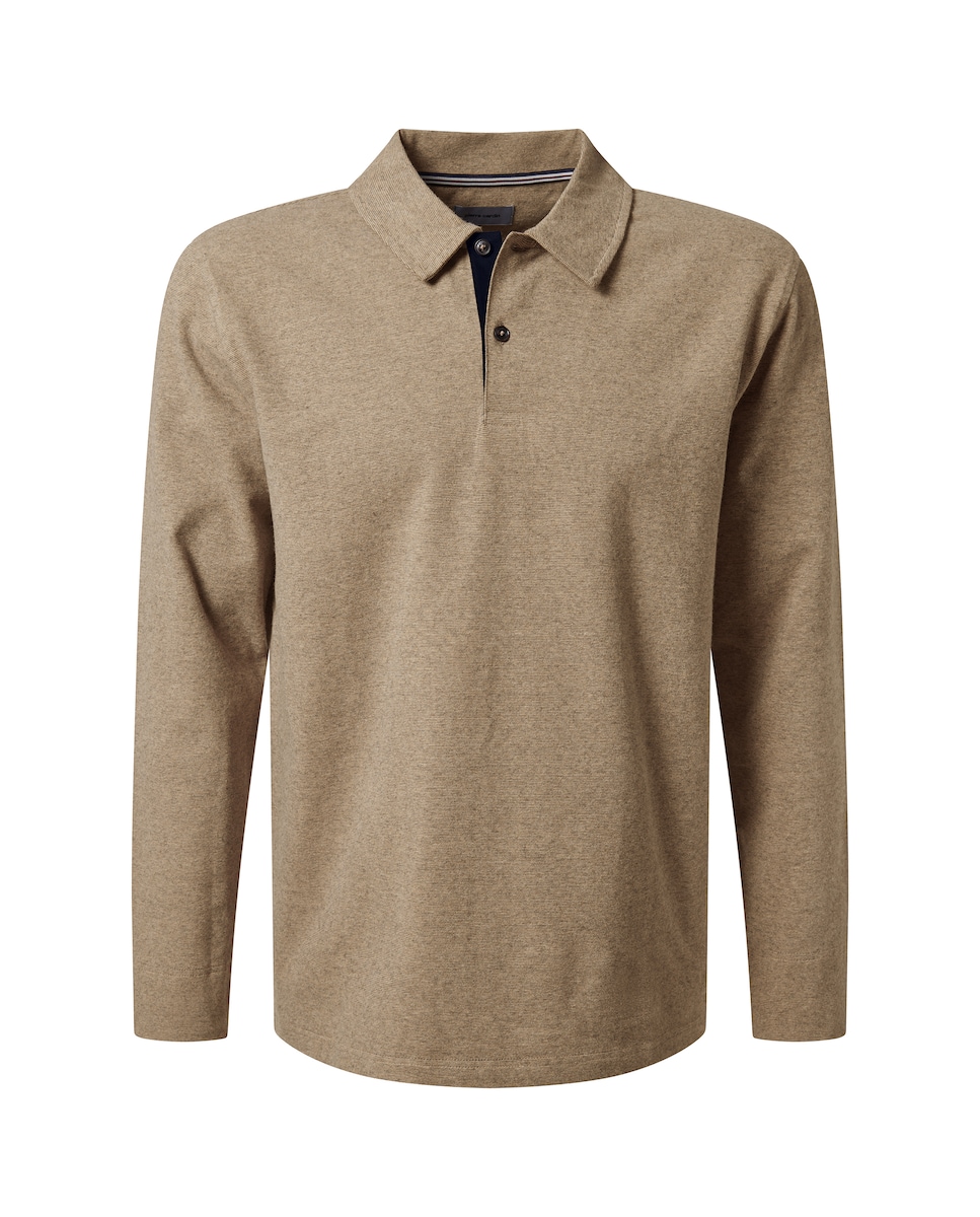 Polo Performance Jersey Brush Modern Fit com Manga Comprida - Azul Bege-6