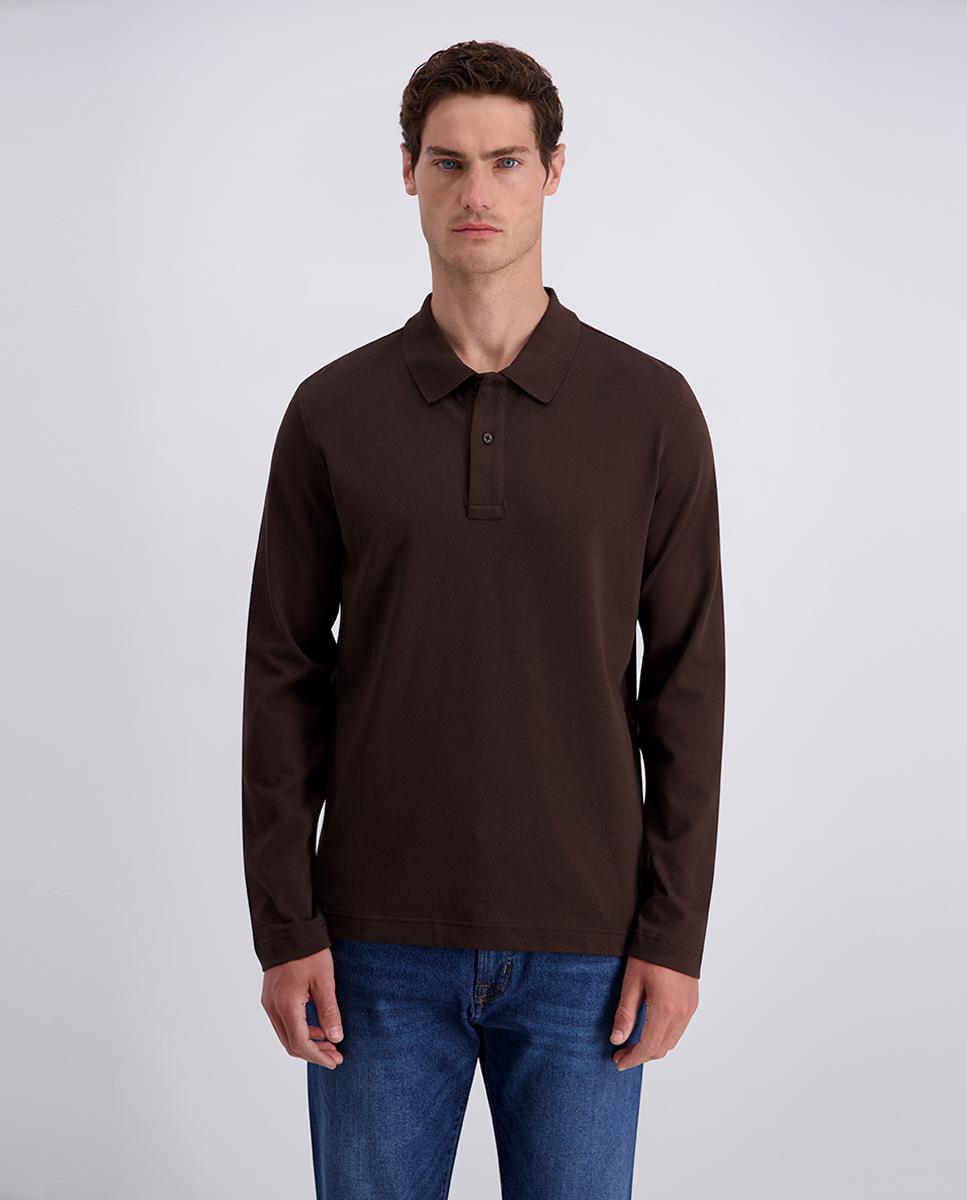 Imagem 0 de Polo Loose Knit de Jersey Modern Fit com Manga Comprida