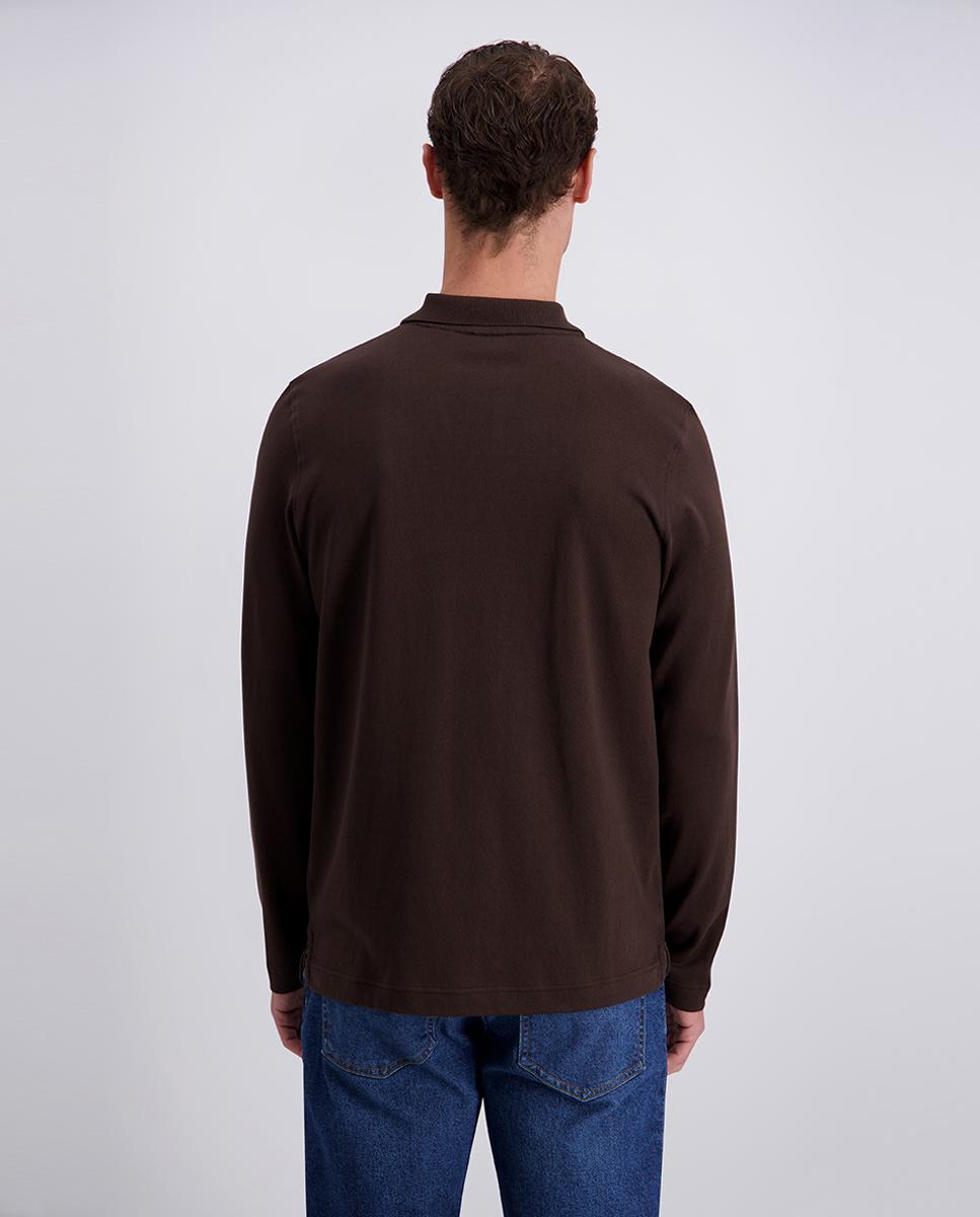 Polo Loose Knit de Jersey Modern Fit com Manga Comprida Castanho-2