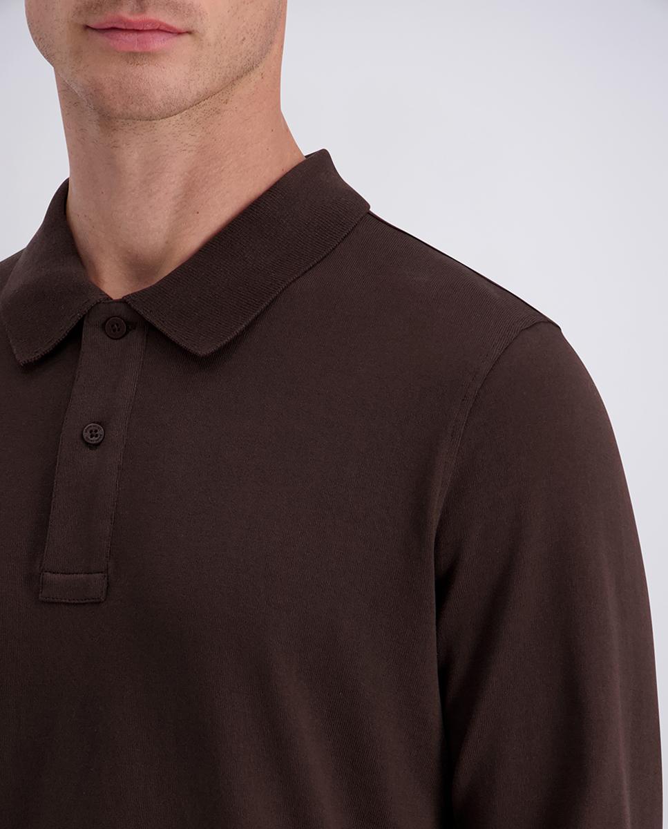 Polo Loose Knit de Jersey Modern Fit com Manga Comprida Castanho-3