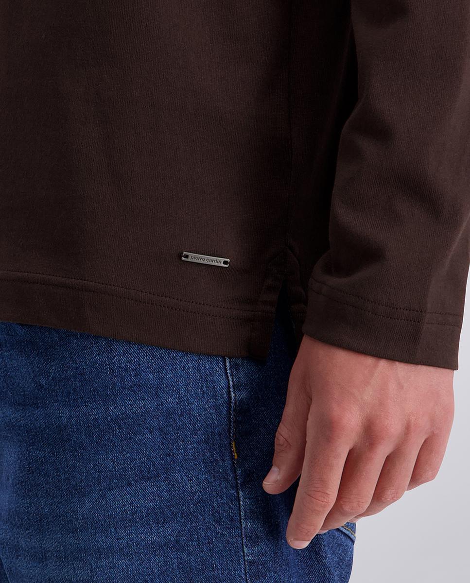 Polo Loose Knit de Jersey Modern Fit com Manga Comprida Castanho-4