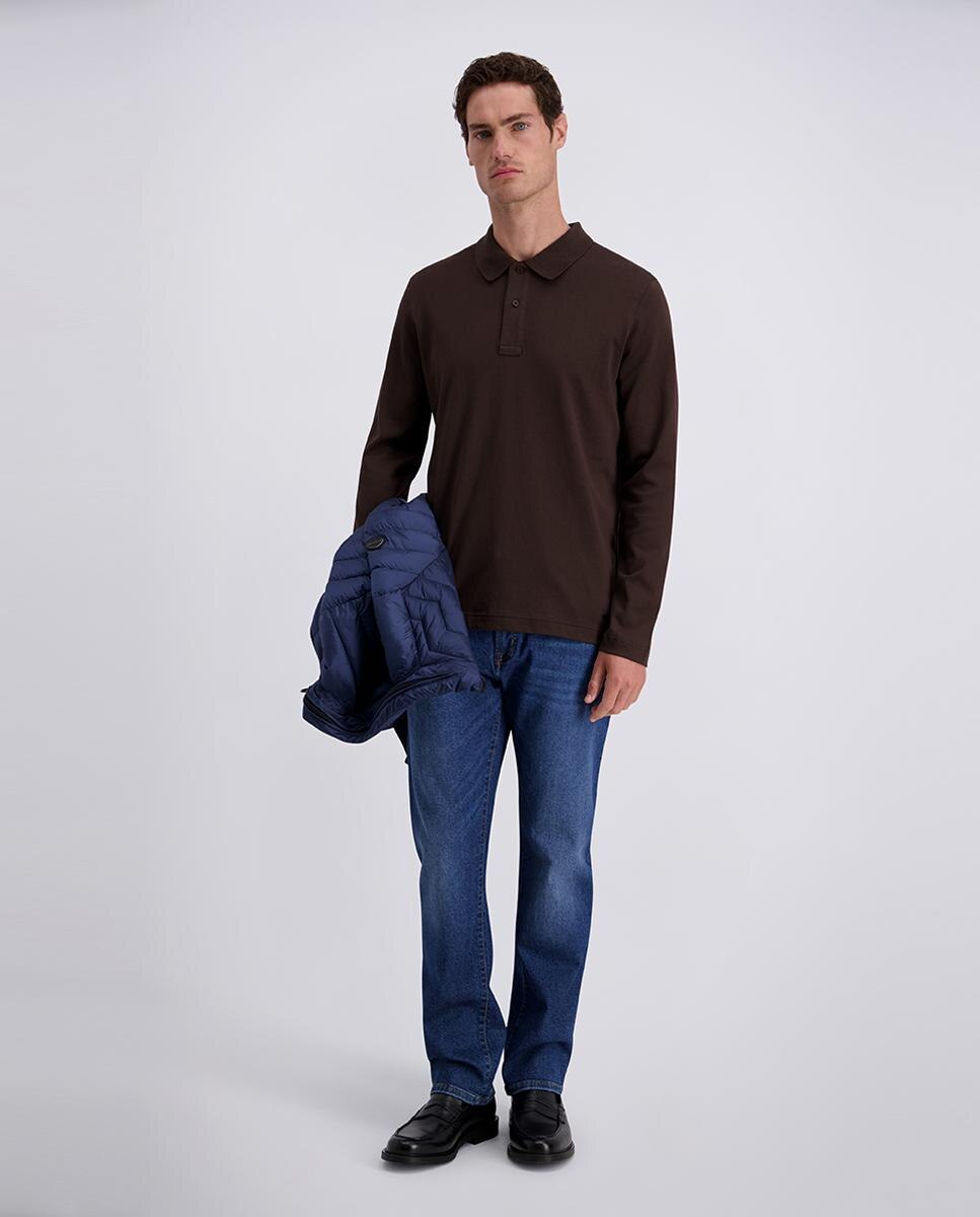 Polo Loose Knit de Jersey Modern Fit com Manga Comprida Castanho-6
