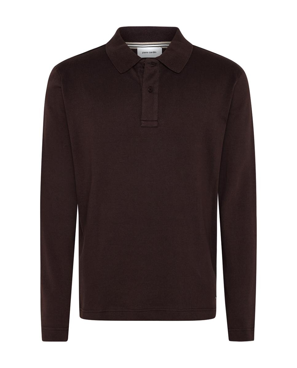 Polo Loose Knit de Jersey Modern Fit com Manga Comprida Castanho-5