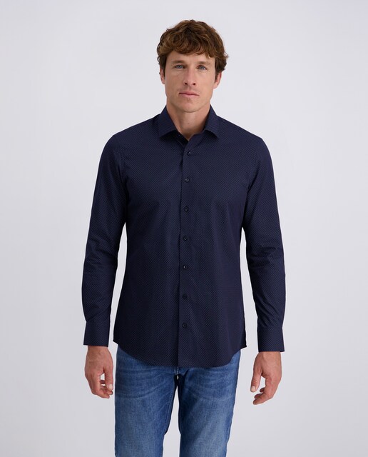 Imagem 0 de Camisa de Popelina Modern Fit com Manga Comprida e Estampado de Micro Fantasia - Azul