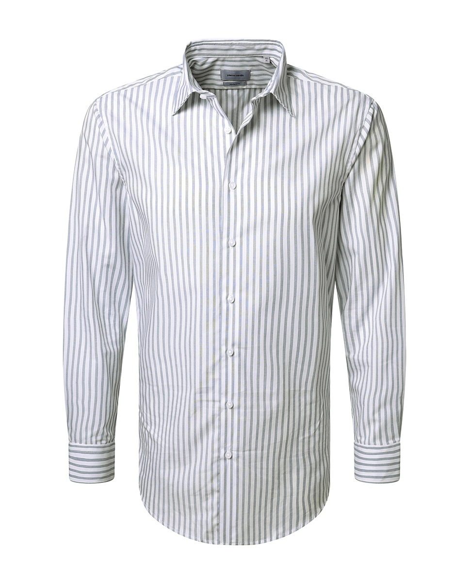 Camisa Clássica Modern Fit com Estampado às Riscas - Azul Azul-marinho-6