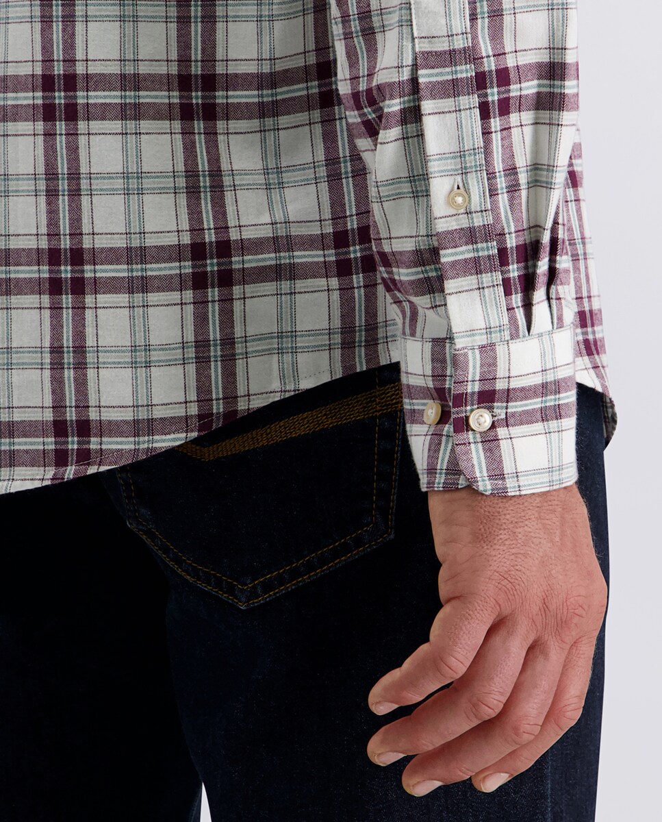 Camisa aos Quadrados de Algodão e Flanela Comfort Fit com Manga Comprida - Azul Bordeaux-5