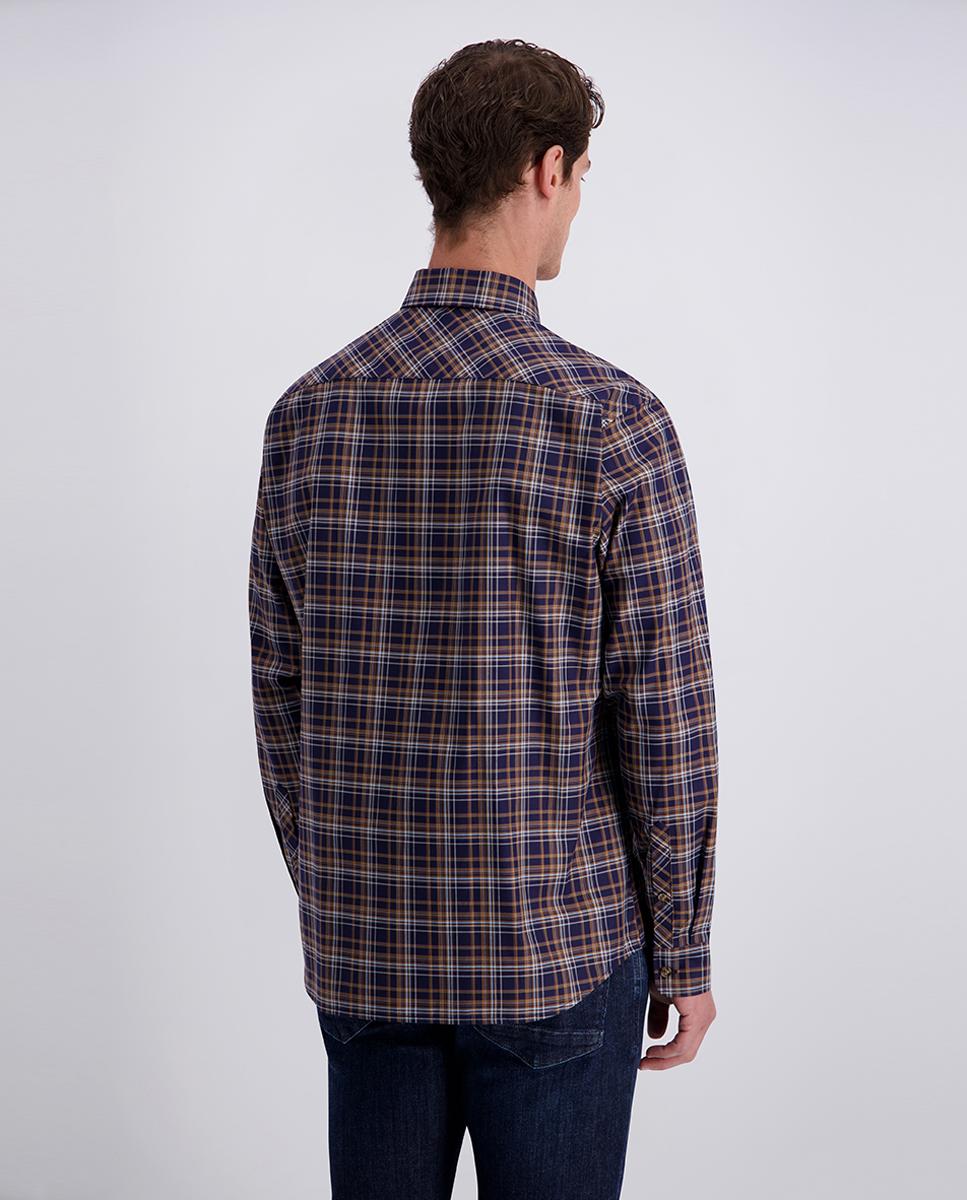 Camisa Modern Fit de Sarja aos Quadrados Tipo Janela Bordeaux-2