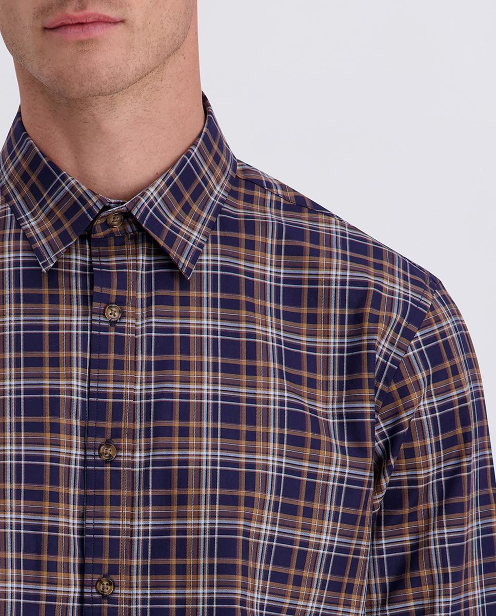 Camisa Modern Fit de Sarja aos Quadrados Tipo Janela Bordeaux-3