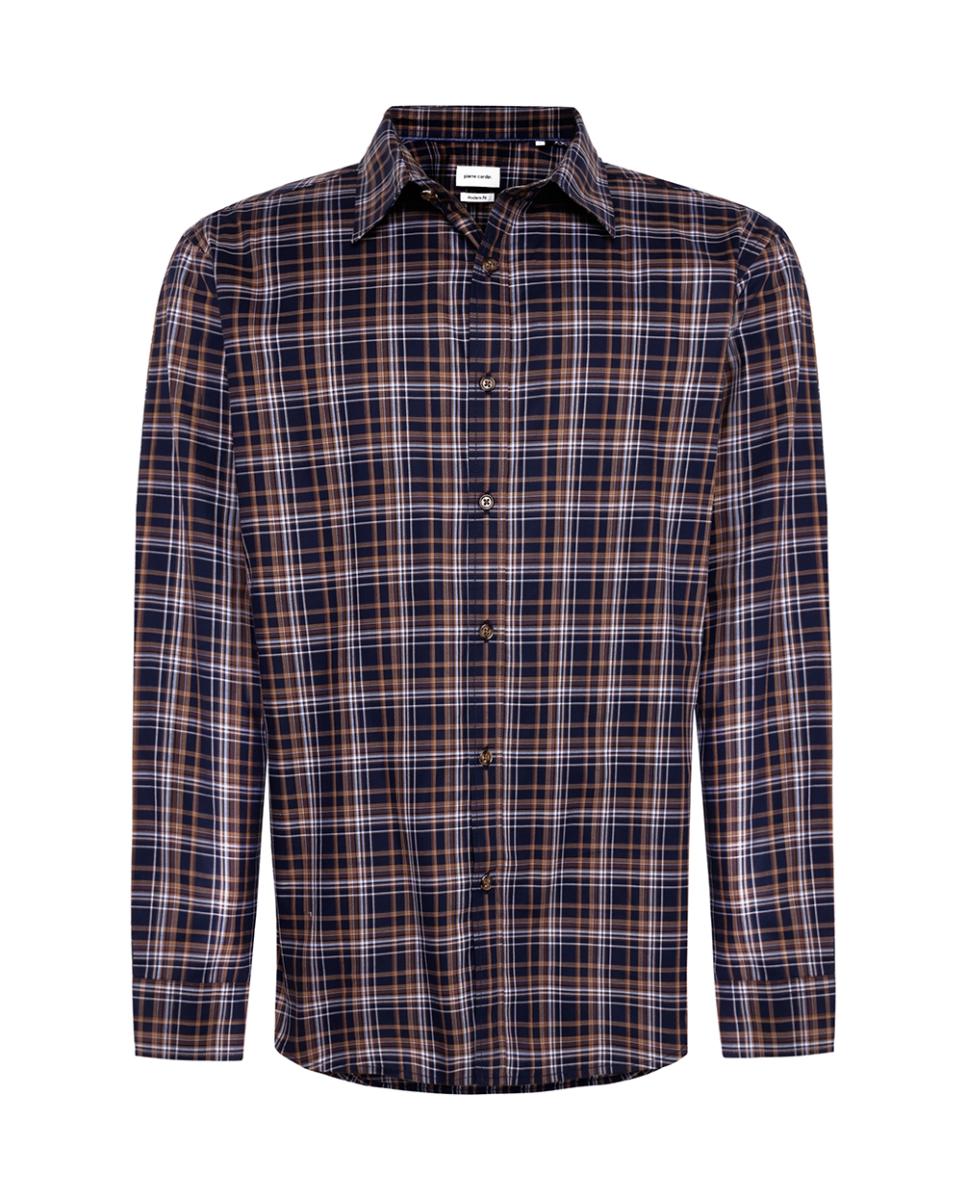 Camisa Modern Fit de Sarja aos Quadrados Tipo Janela Bordeaux-5