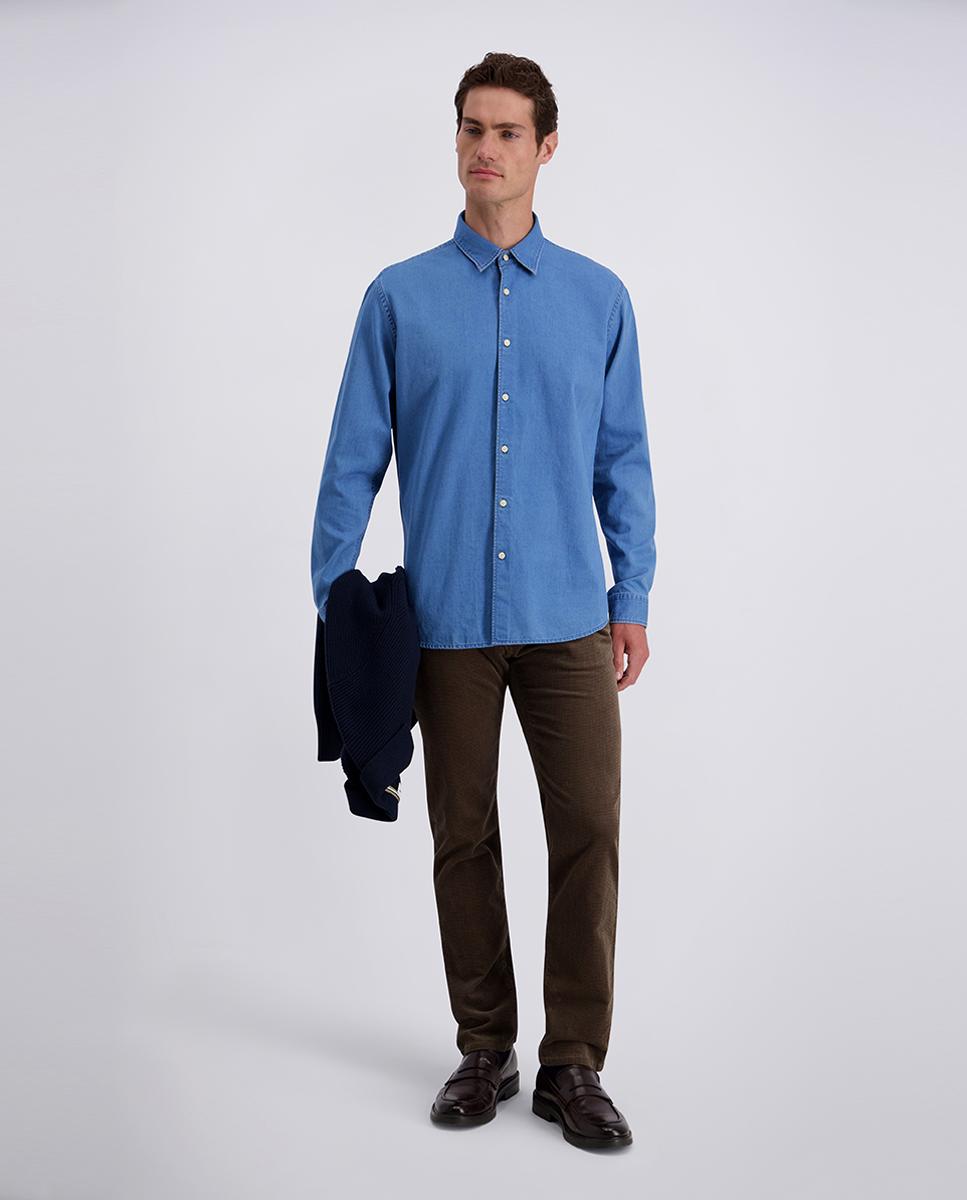 Imagen 5 de Camisa de hombre modern fit casual Chambré denim - Pierre Cardin - Azul índigo Azul índigo