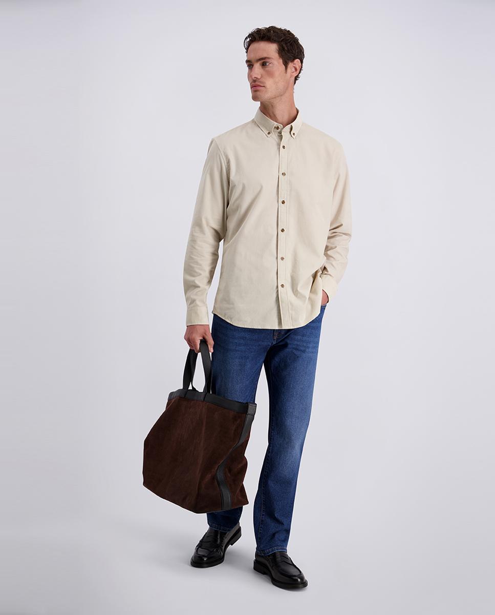 Camisa de hombre modern fit corduroy lisa - Pierre Cardin - Beige Beige-6