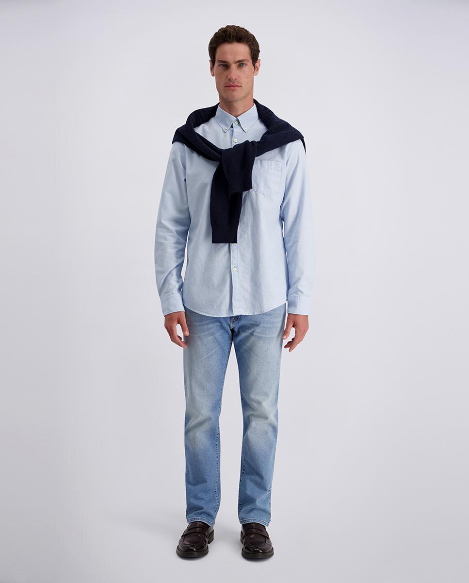 Camisa Oxford Modern Fit Lisa com Bolso Button Down Azul-claro-5