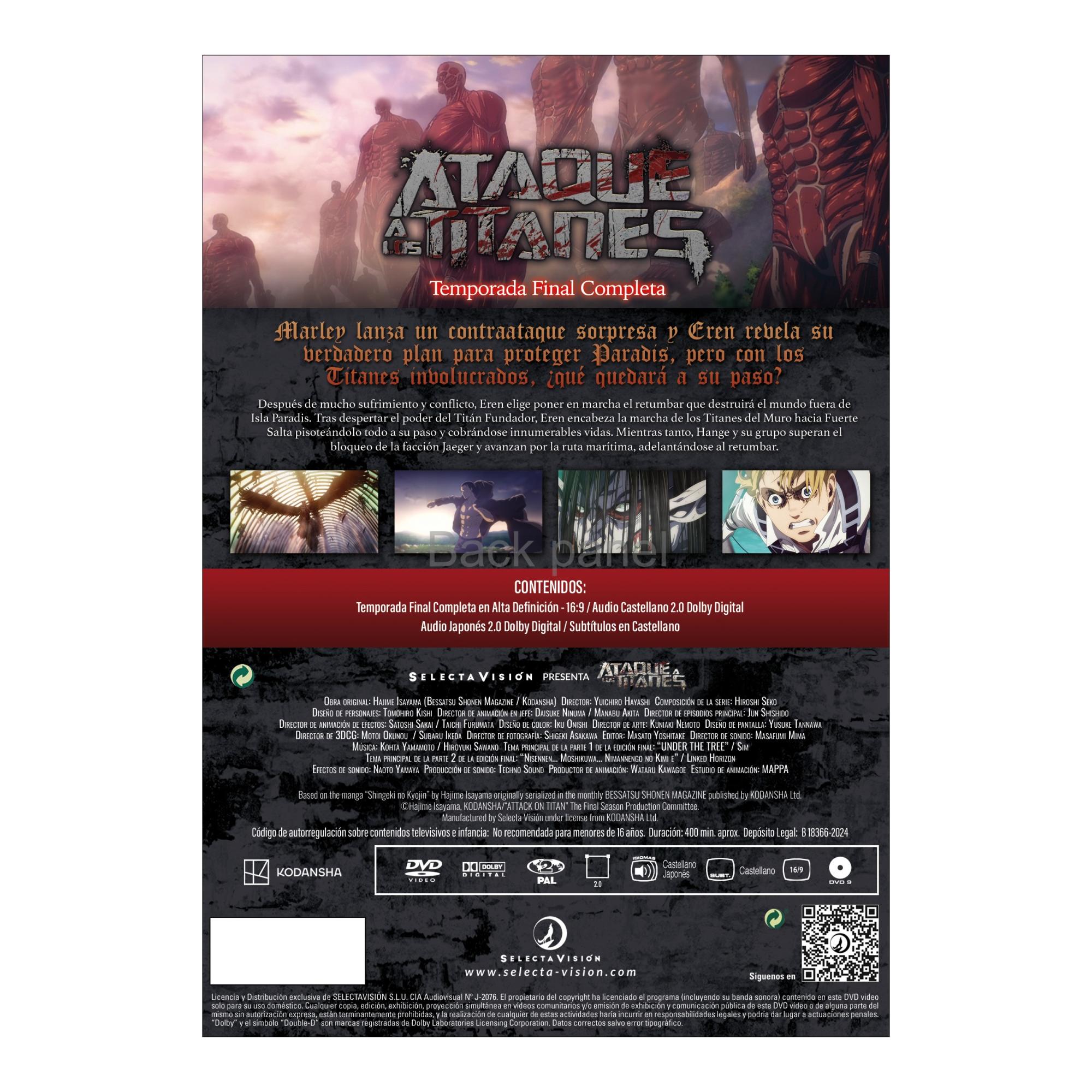 Ataque a los Titanes - Temp Final Completa (Final P1 + P2 + Capítulos Finales). EP. 60 a 87 + 2 TV Special (DVD) 3