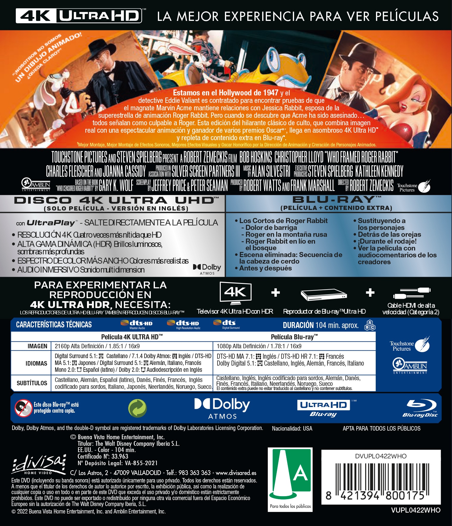 ¿Quién engañó a Roger Rabbit? (4K Ultra HD + Blu-Ray) 2