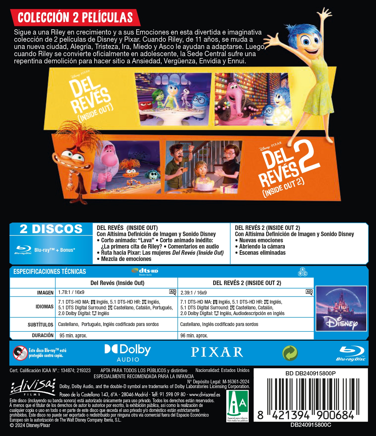 Del revés (Inside out) Colección 2 películas (Blu-Ray) 2