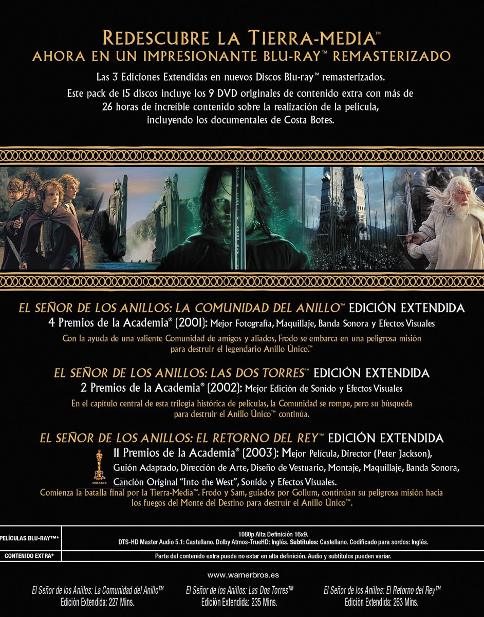 Pack Trilogía El Señor de los Anillos (Edición Extendida Remasterizada) (Blu-Ray + DVD) 2