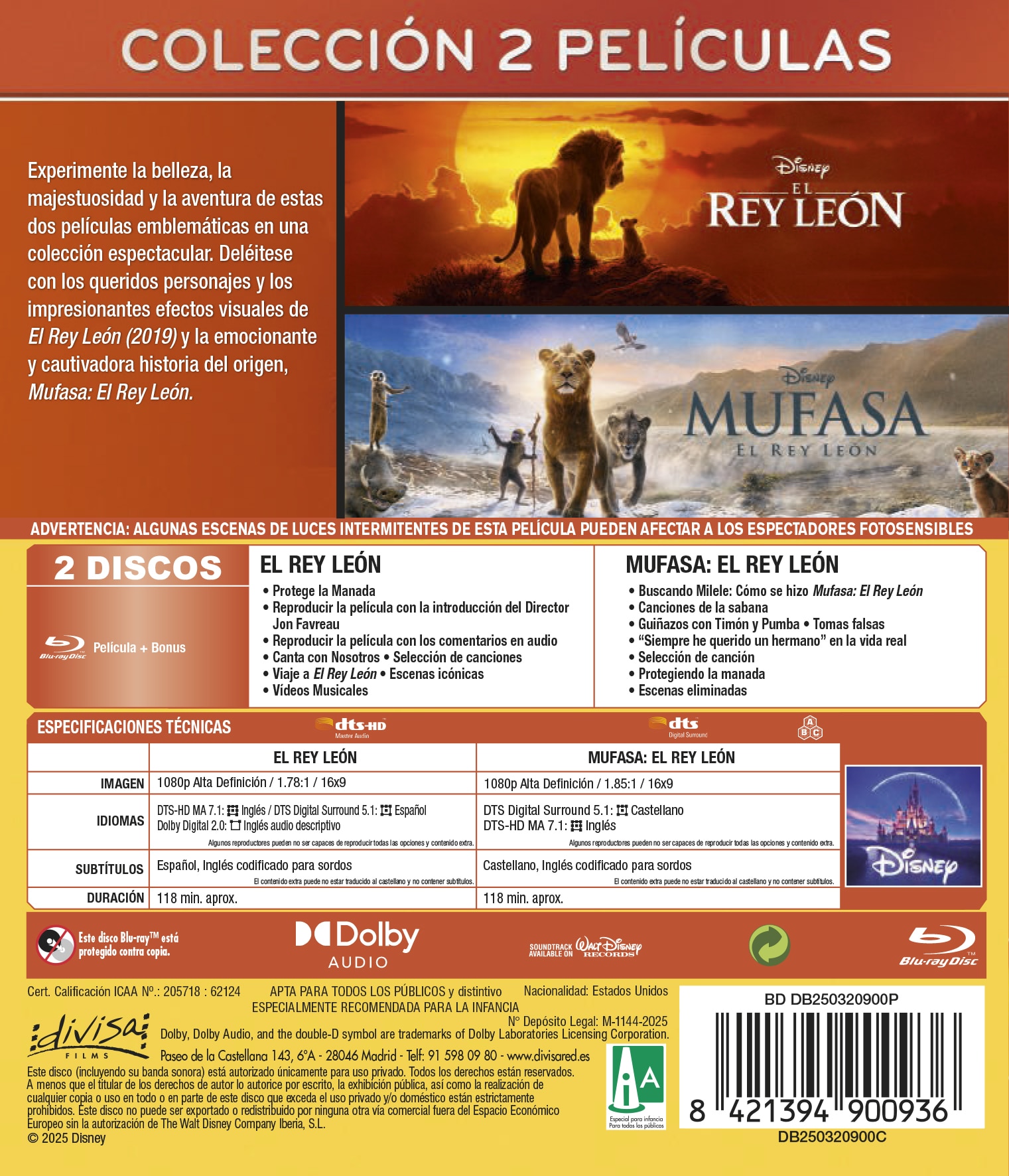 El rey león: Colección 2 películas (Live Action) (Blu-Ray) 2